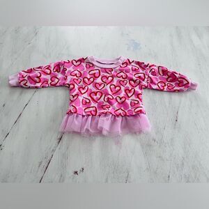 Baby Essentials Heart Print Tulle Trim Top in Pink Red Size 24M